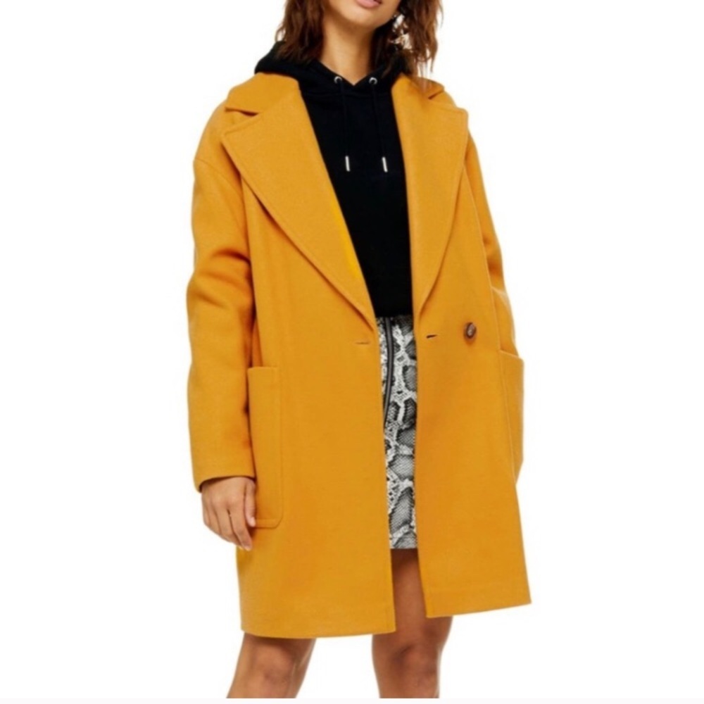 NWT TopShop Carly Mustard Yellow Long Peacoat